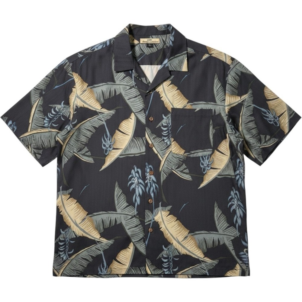 Tommy Bahama Shirt Mens L Black 100% Silk Tropical Leaf Camp Button Up Coastal